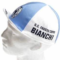Vintage Cycling Casquette Vélo Vintage Bianchi - Blanc Et Bleu Clair -Promos Roulante Pro Boutique casquette velo vintage bianchi blanc et bleu clair full 3
