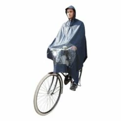 Hooodie Poncho Pluie Bleu Marine Avec Fenêtre Pour Lumière De Vélo